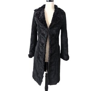 Vintage y2k Black Suede Afghan Penny Lane Coat Embroidered Fur Longline Jacket S